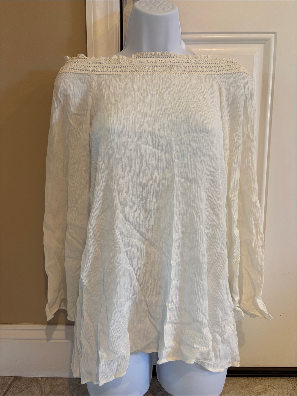 Alythea Cream Off-Shoulder Crochet Yoke Tunic